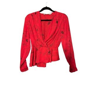 Astr - Bloomingdale’s Red Black Floral Wrap Blouse long sleeve top XS 0 Alice